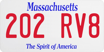 MA license plate 202RV8