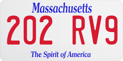 MA license plate 202RV9