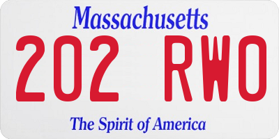 MA license plate 202RW0