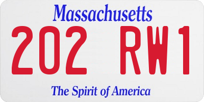MA license plate 202RW1
