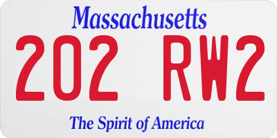 MA license plate 202RW2