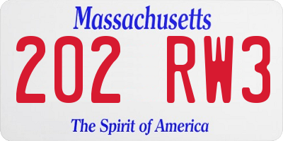 MA license plate 202RW3