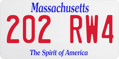 MA license plate 202RW4