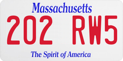 MA license plate 202RW5