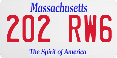 MA license plate 202RW6