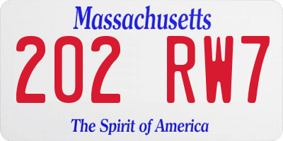 MA license plate 202RW7