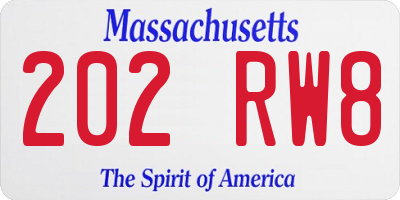 MA license plate 202RW8