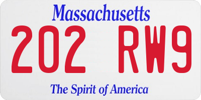 MA license plate 202RW9