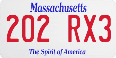 MA license plate 202RX3