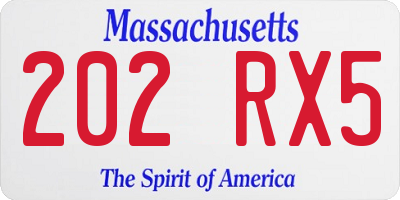 MA license plate 202RX5