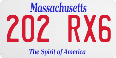 MA license plate 202RX6