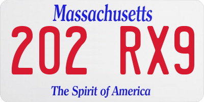MA license plate 202RX9