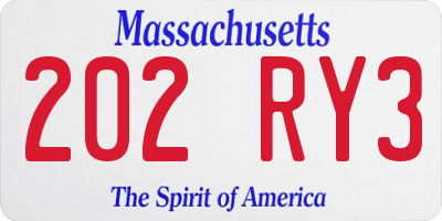 MA license plate 202RY3