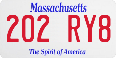 MA license plate 202RY8