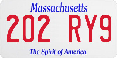 MA license plate 202RY9