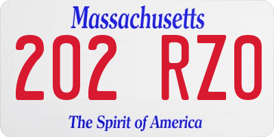 MA license plate 202RZ0