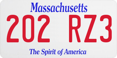 MA license plate 202RZ3