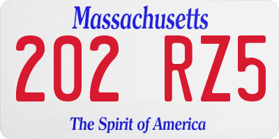MA license plate 202RZ5