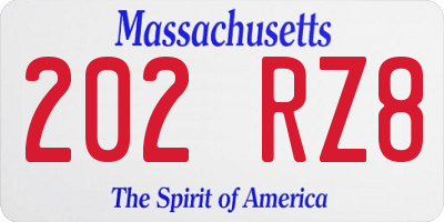 MA license plate 202RZ8