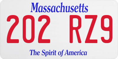 MA license plate 202RZ9