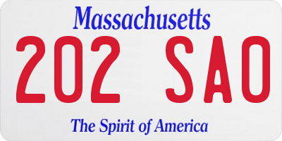 MA license plate 202SA0