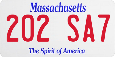 MA license plate 202SA7