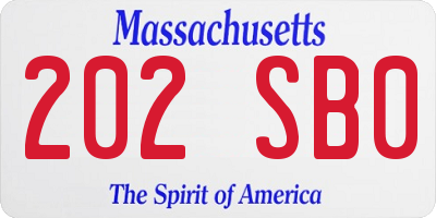 MA license plate 202SB0
