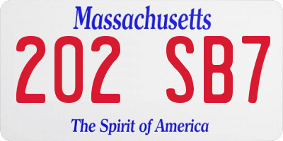 MA license plate 202SB7