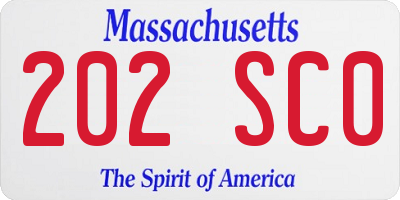 MA license plate 202SC0