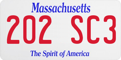 MA license plate 202SC3