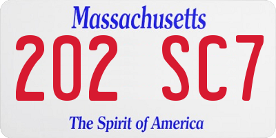 MA license plate 202SC7
