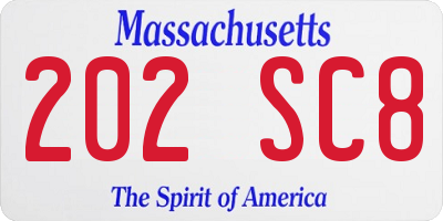 MA license plate 202SC8