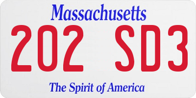 MA license plate 202SD3