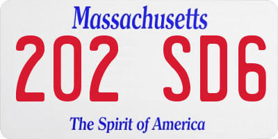 MA license plate 202SD6