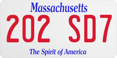 MA license plate 202SD7