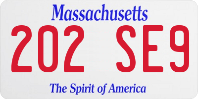 MA license plate 202SE9