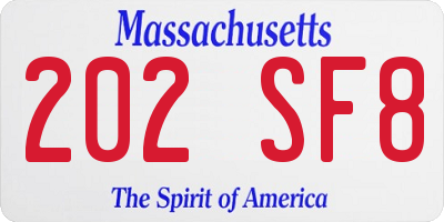MA license plate 202SF8