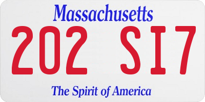 MA license plate 202SI7