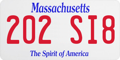 MA license plate 202SI8