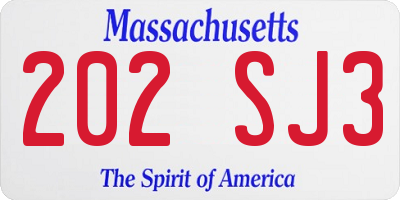 MA license plate 202SJ3