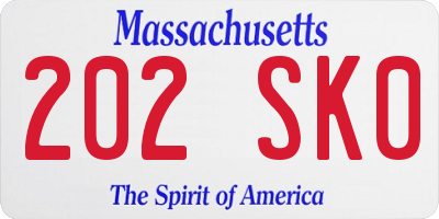 MA license plate 202SK0
