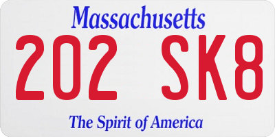 MA license plate 202SK8