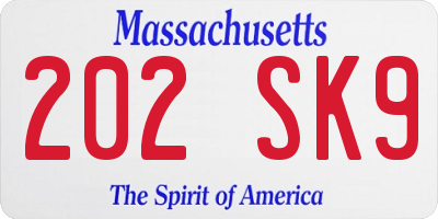 MA license plate 202SK9