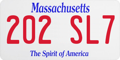 MA license plate 202SL7