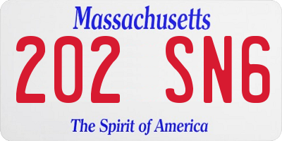 MA license plate 202SN6
