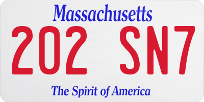 MA license plate 202SN7