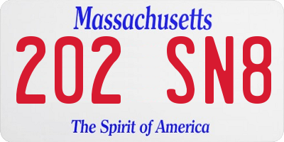 MA license plate 202SN8
