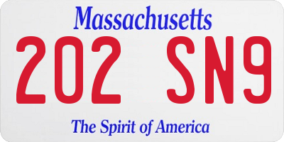 MA license plate 202SN9