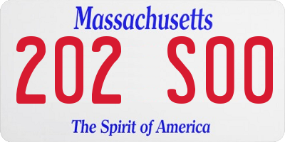 MA license plate 202SO0