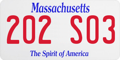 MA license plate 202SO3